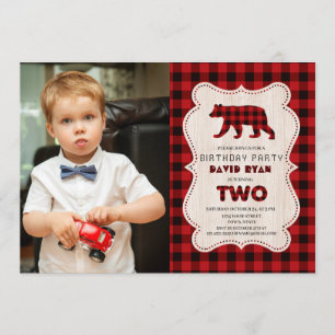 Invitación Charm Red Buffalo Lumberjack Foto 2º cumpleaños