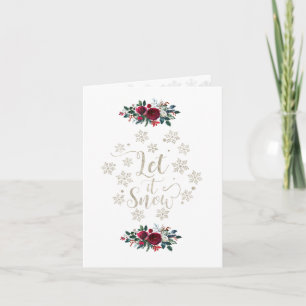 Invitación Charm Red Flowers Pine Photo Holiday Deja Que Niev