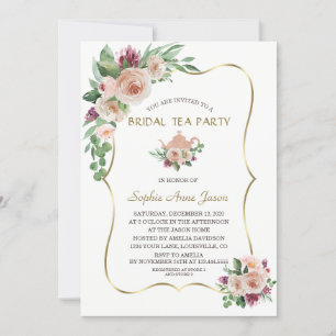 Invitación Charm Rubor Champagne Floral Gold Bridal Tea Fiest