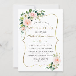 Invitación Charm Rubor color marfil floral dorado dulce 16