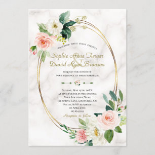Invitación Charm Rubor Cream Flowers Marble Gold Boda