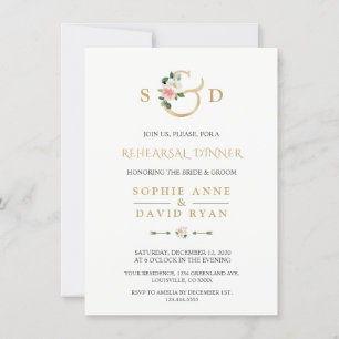 Invitación Charm Rubor Floral Gold Ampersand Rehearner Dinner