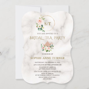 Invitación Charm Rubor Floral Gold Frame Marble Bridal Shower