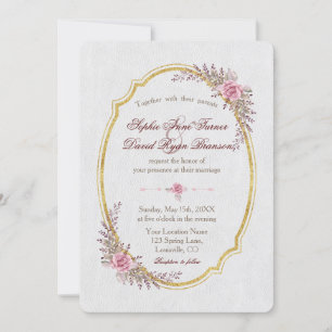 Invitación Charm Rubor Floral Gold Frame White Wedding Invite