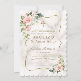 Invitación Charm Rubor florece bautismo de primer cumpleaños 