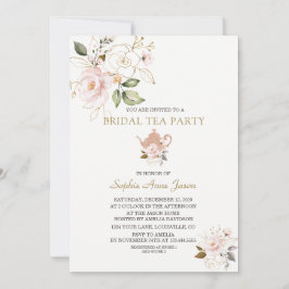 Invitación Charm Rubor Gold Floral Bridal Shower Tea Fiesta