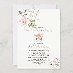 Invitación Charm Rubor Gold Floral Bridal Shower Tea Fiesta