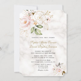Invitación Charm Rubor Gold Flowers Monograma Boda