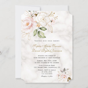 Invitación Charm Rubor Gold Flowers Monograma Boda