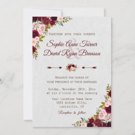 Invitación Charm Rustic Burgundy Marsala Boda Floral