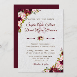 Invitación Charm Rustic Burgundy Marsala Boda Floral