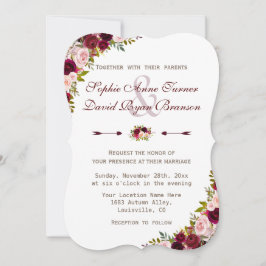 Invitación Charm Rustic Burgundy Marsala Boda Floral