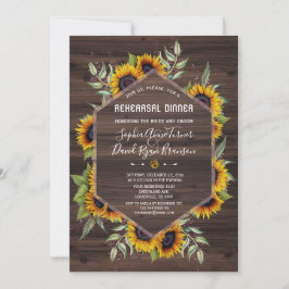Invitación Charm Sunflower Geometric Wood Rehearner Dinner