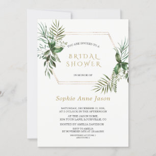 Invitación Charm Watercolor Greenery Gold Frame Bridal Shower