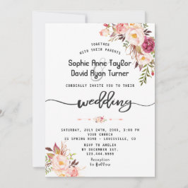 Invitación Charm Watercolor Rubor Boda floral rosa