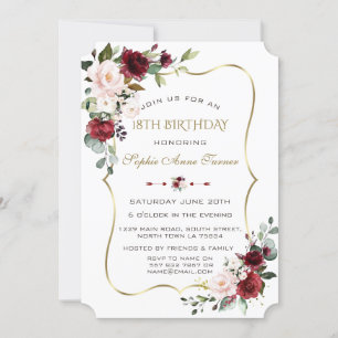 Invitación Charm Watercolor Rubor Floral Gold Frame Sweet 16