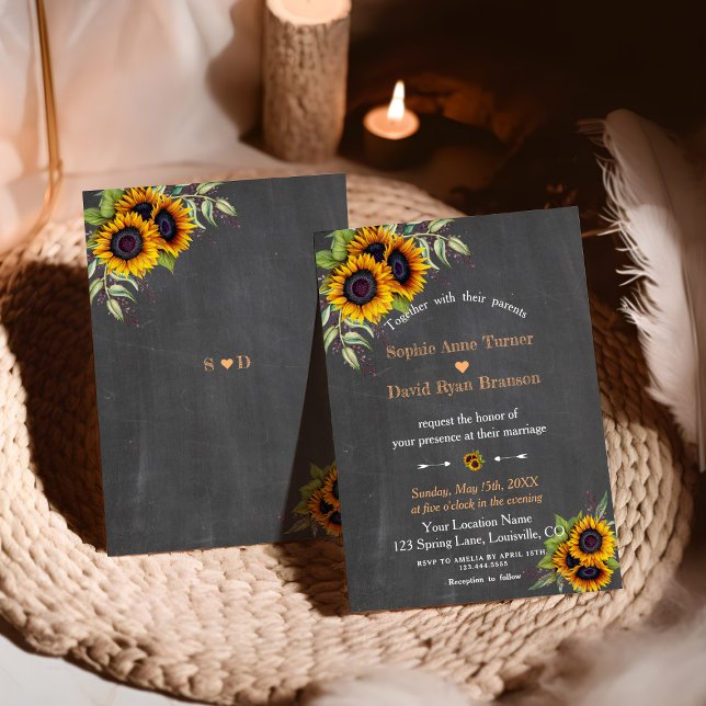 Invitación Charm Watercolor Sunflowers Chalkboard Boda (Subido por el creador)
