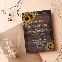 Invitación Charm Watercolor Sunflowers Wood Boda I DO BBQ