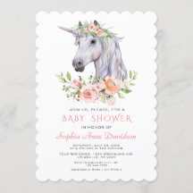 Charm Watercolor Unicorn Pink Floral Baby Shower