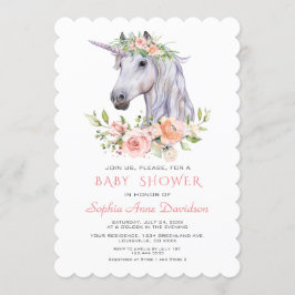 Invitación Charm Watercolor Unicorn Pink Floral Baby Shower