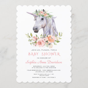 Invitación Charm Watercolor Unicorn Pink Floral Baby Shower