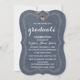Invitación Charm Western Old Denim Horseshoes GRADUATION