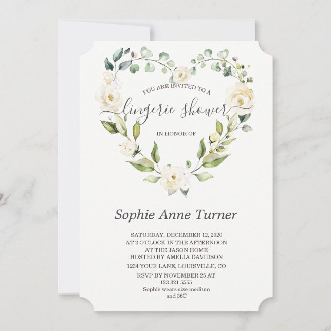 Invitación Charm White Flowers Calligraphy Lingerie Shower (Anverso)