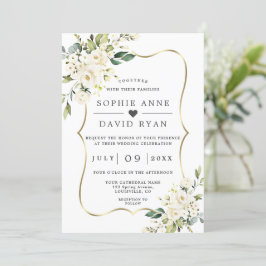 Invitación Charm White Flowers Gold Todo En Un Boda