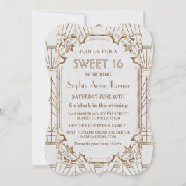Invitación Charm White Gold Great Gatsby Art Deco Sweet 16