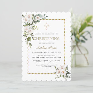 Invitación Charm White Lilies Rosa Chica de oro Christening