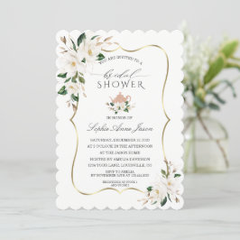 Invitación Charm White Magnolia Gold Floral Bridal Shower