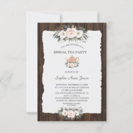 Invitación Charm White Pink Floral Wood Bridal Tea Party
