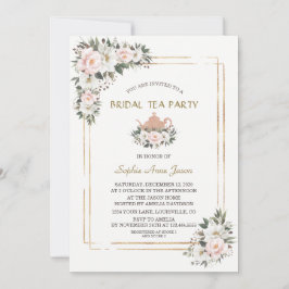 Invitación Charm White Rubor Flores Gold Bridal Tea Fiesta I