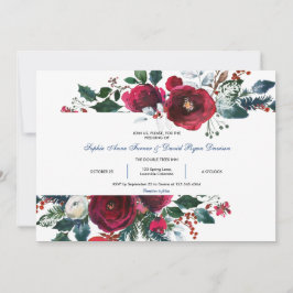 Invitación Charm Winter Burgundy Floral Pine Frame Boda