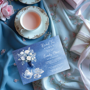 Invitación Charming Blue Tones Glitter Wedding Bridal Tea Set