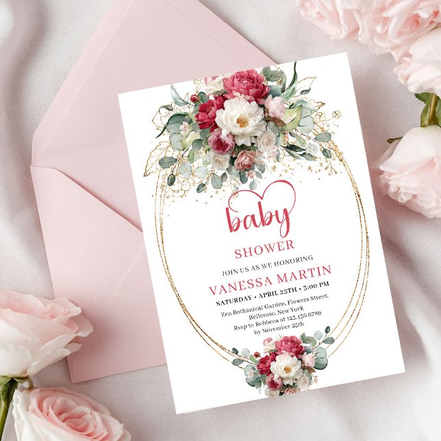 Invitación Charming Boho Ruby Red Blush Gold Baby Shower (Charming Boho Ruby Red Blush Gold Baby Shower)