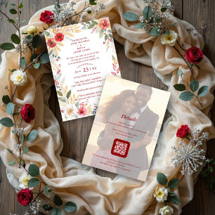 Invitación Charming Botanical Winter Frame Back Photo Wedding