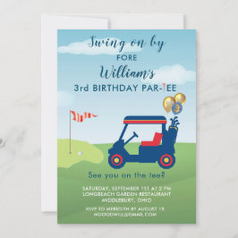 Invitación Charming Boy Golf Cart Par-tee tercer cumpleaños