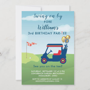Invitación Charming Boy Golf Cart Par-tee tercer cumpleaños