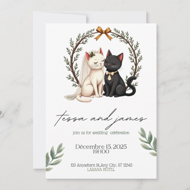 Invitación  Charming Cat Couple Wedding Invitation  (Anverso)