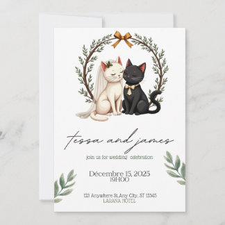 Invitación  Charming Cat Couple Wedding Invitation 