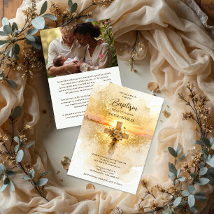 Invitación Charming Christian Wildflowers Cross-Shape Baptism