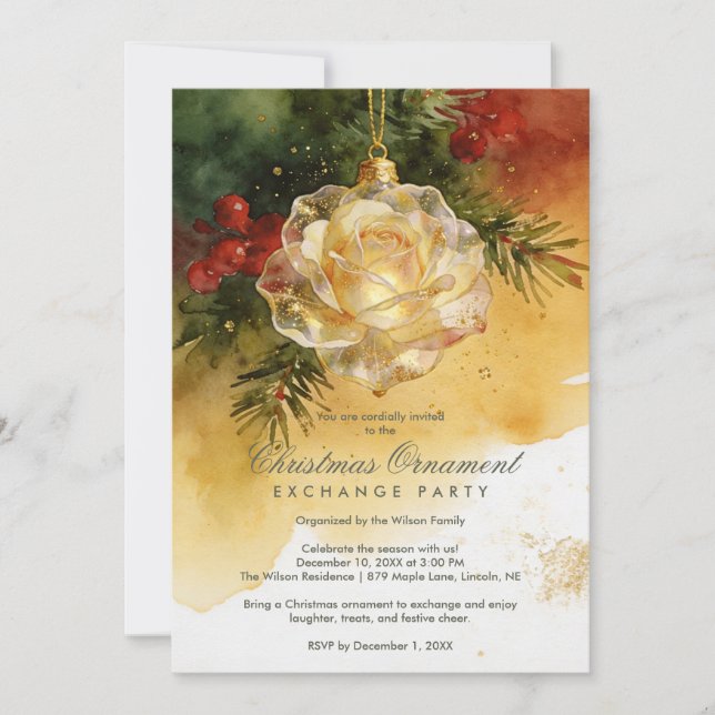 Invitación Charming Christmas Ornament Shaped Like a Rose (Anverso)