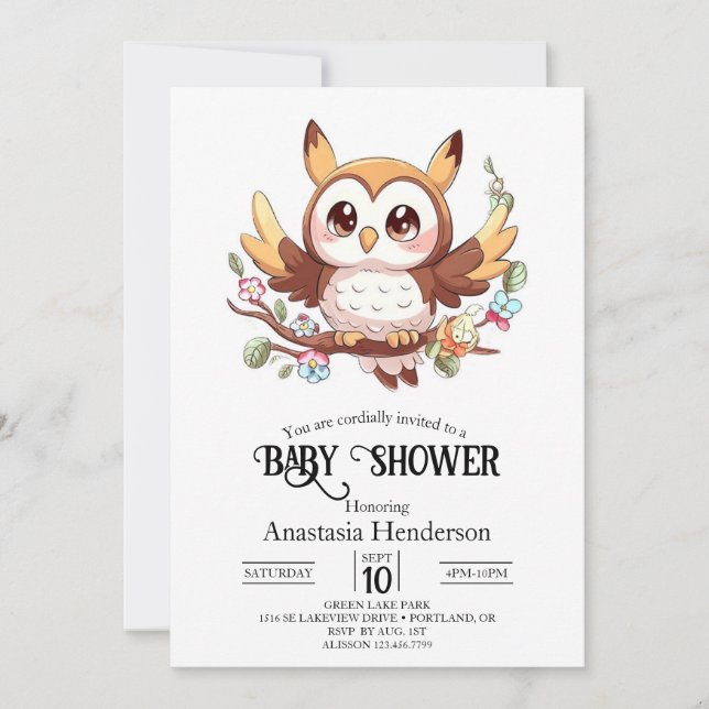 Invitación Charming Cute Owl Baby Shower (Anverso)