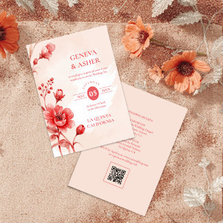 Invitación Charming Delicate Flowers Juicy Red Pink Wedding