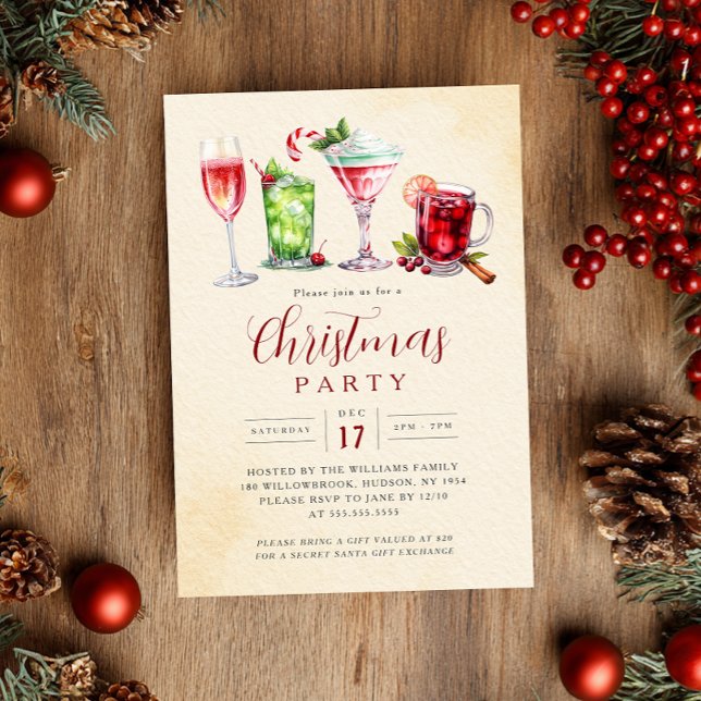 Invitación Charming Festive Drinks Christmas Party   (Subido por el creador)