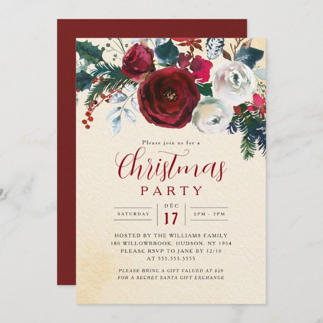 Invitación Charming Festive Foliage Christmas Party   (Anverso / Reverso)