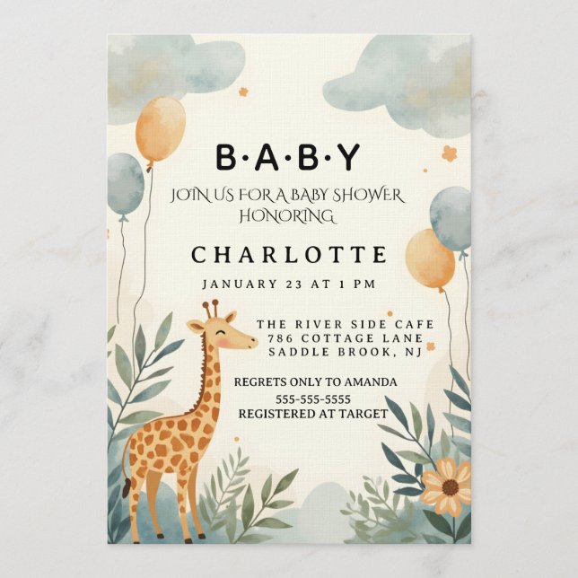 Invitación Charming Giraffe Baby Shower (Anverso)