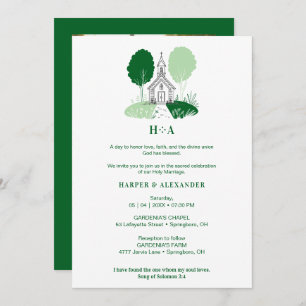 Invitación Charming Green Church Illustration Christian