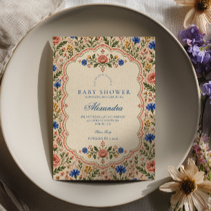 Invitación Charming Meadow Folk Art Baby Shower